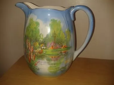 Vintage Large Ceramic Falcon Ware Jug. Lake/floral/cottage Scene. 6.5 DAMAGE(D15 • £5.49