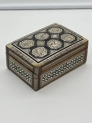 Egyptian Mother Of Pearl  Inlaid Wood Mosaic Collectible Jewelry Rectangle Box • $17.50