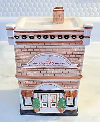 Evers Group Of Pharmacies Ceramic Cookie Jar Vintage Town Square Main St Bldg • $29.99