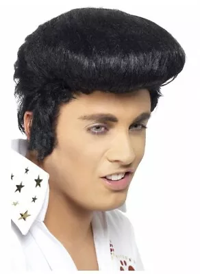 Licensed Deluxe Elvis Wig Black Sideburns 50s Rocker Rock And Roll Mens Costume • $19