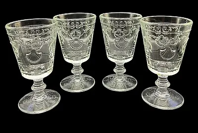 La Rochere France Shell & Scroll 5.2”  Wine Water Juice Set Of 4 Vintage Clear • $17.43