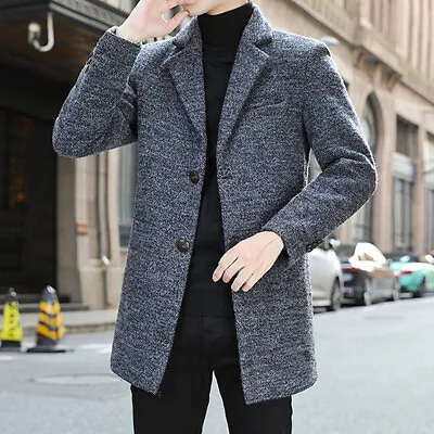 Men Trench Coat Jacket Peacoat Notched Collar Outerwear Single-Breasted Overcoat • $45.12