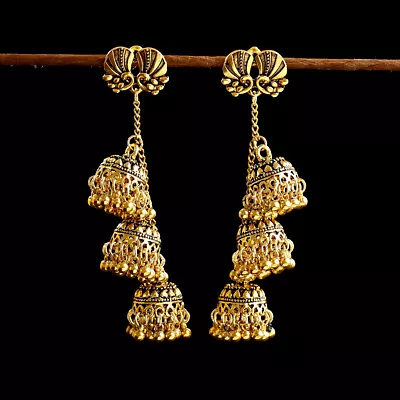 Vintage Classic Gold Jhumka Tassel Drop Dangle Ethnic Gypsy Tribal Women Earring • $2.88
