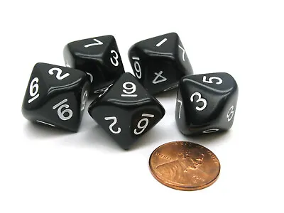 Set Of 5 D10 10-Sided 16mm Opaque RPG Dice - Black With White Numbers • $7.49