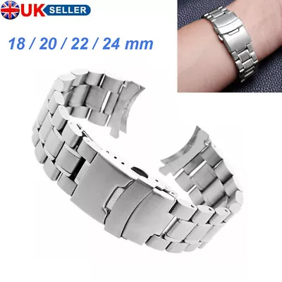 18-24mm Curved Stainless Steel Metal Solid Watch Band Strap Clasp Replacement UK • £8.49