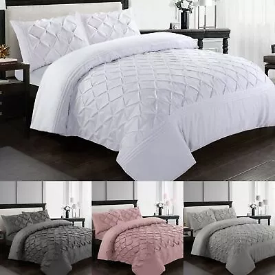 Luxury Pintuck Bedding Set 100% Egyptian Cotton Duvet Quilt Covers Bed Sets • £20.99