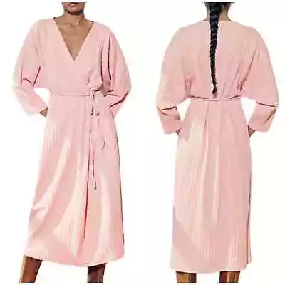 Mara Hoffman NWT Tiffany Pink Organic Cotton Belted Wrap Midi Dress Size L  • $150