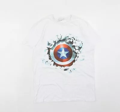 Marvel Mens White Cotton T-Shirt Size M Round Neck • £3.25