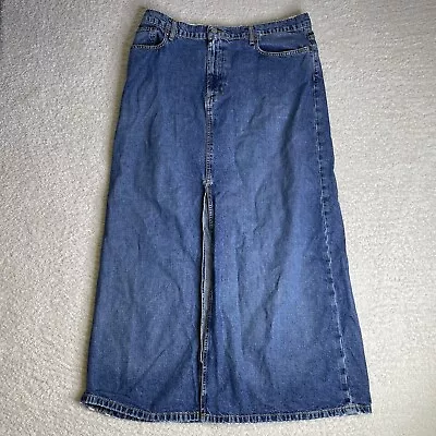 Vintage Polo Ralph Lauren Denim Maxi Long Skirt Size 14 Blue Jean Slit 90's Y2K • $28.88