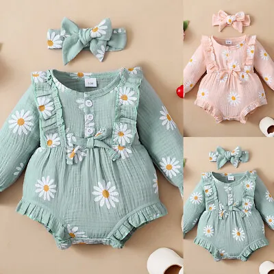 £2.49 • Buy Newborn Baby Girl Floral Romper Bodysuit Jumpsuit Headband Clothes Outfits Set