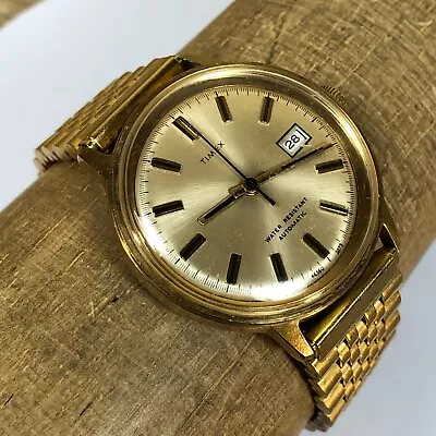 Vintage Timex 1973 Mechanical Wind Up Men's Gold Tone Dress Watch • $89.95