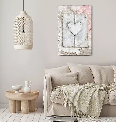 White Heart Love Wall Art Print Canvas Picture Framed Living Room Decor • £14.99