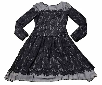 Vtg MARY MCFADDEN Collection Silk Georgette Black Lace Long Sleeve Dress Sz 2 • $152.99