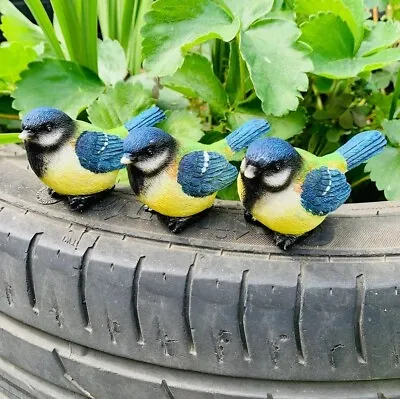 3 Blue Tit Pot Topping Bird Garden Ornaments Outdoor Decoration Statues • £12.99