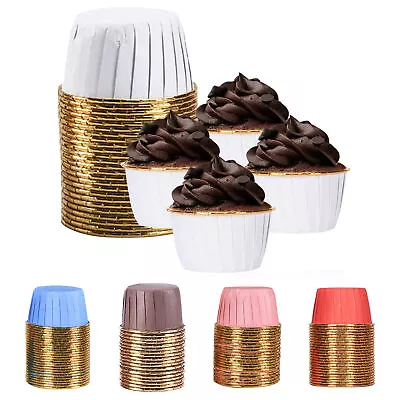 50x Foil Baking Cups Gold Paper Cupcake Liners Tulip Cupcake Wrapper Muffin • $9.74