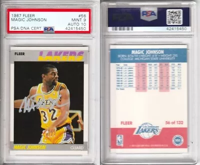 1987 Fleer #56 Magic Johnson Psa 9 Psa/dna 10 Lakers 1/14 Tough Auto • $31.01