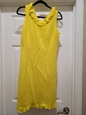 Mary McFadden Yellow Linen Sheath Dress Size 8 Fully Lined • $14.64