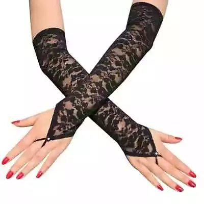 Long Fishnet Gloves Fingerless Sexy Gothic Fancy Dress Glamour Women Men • £5.25