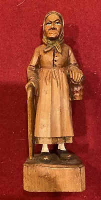 Anri Style Vtg Carved Peasant Woman • $34.99