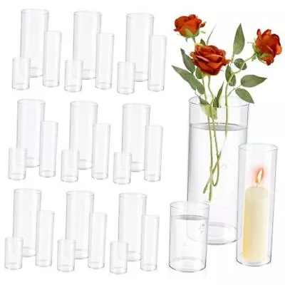 Cylinder Vases Set Glass Cylinder Vases Bulk Floating Candles Holders Clear 30 • $152.32