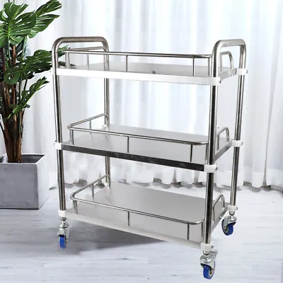 3 Tiers Medical Trolley Mobile Rolling Serving Cart Dental Salon Cart Stainless  • $67