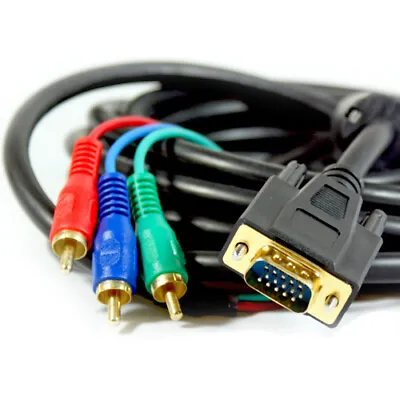 20M VGA SVGA TO 3 RCA YPbPr COMPONENT MALE CABLE LEAD • £26.49