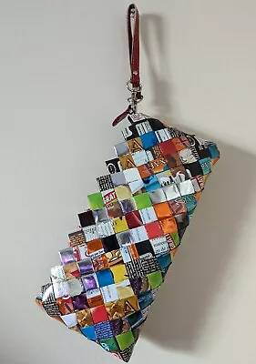 Nahui Ollin Upcycled Colorful Recycled Candy Wrapper Wristlet Clutch With Zip   • $15