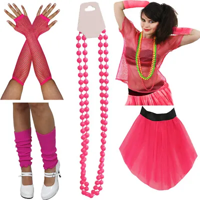 Wear It Pink Ladies 1980s Neon Hot Pink Set Of 5 Retro Accessories Marathon Race • £17.99