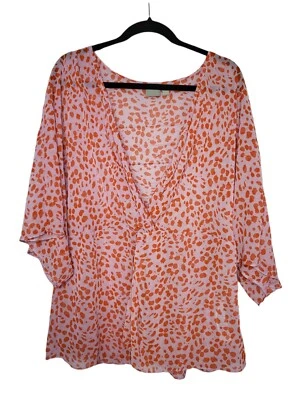 $15.96 • Buy ASOS Women's Plus Size 20 Chiffon Dolman 3/4 Twist Front Blouse Red Pink Spot