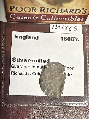 England. Medieval 1600’s Silver-Milled 20mm Coin. Crude. Bent. M1366 • $7.46