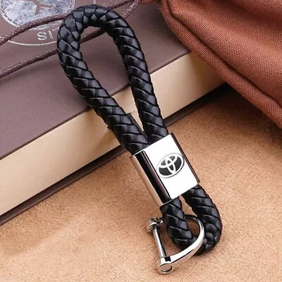 £7.98 • Buy Toyota 2022 Black Braided Leather Metal Keyring Key Chain Fob Car Logo Gift