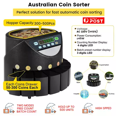 Australian Coin Sorter LED Display Automatic Electronic Counter Machine`Black AU • $176.98