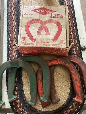 Vintage Set Of 4 Diamond Double Ringer Horseshoes 2.5 Lbs Original Box • $28.99