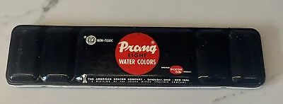 VINTAGE PRANG Eight Water Colors Paint Travel Black Tin 8 Rectangle With Brush • $18.95