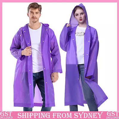 EVA Raincoat Unisex Reusable Rain Coat Jacket W/ Drawstrings Adult Hooded Poncho • $4.05