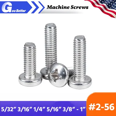 #2-56 X 5/32  To 1  Machine Screws Pan Head Phillips Drive 304 Stainless Steel • $6.56