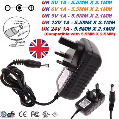 Mains Transformer 5V/9V/12V/24V 1A 2A UK Plug AC/DC Adapter Power Supply Charger • £6.49