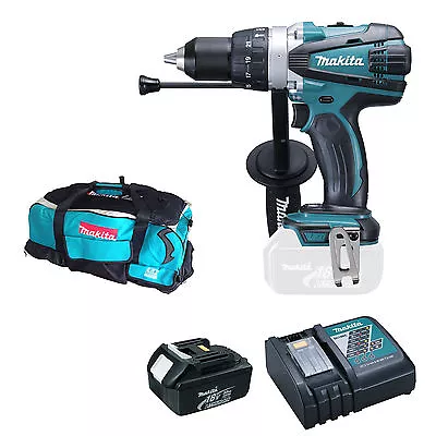 Makita 18v Bhp458 Combi Drill Bl1830 Battery Dc18rc Charger & Dk18027 Bag • £496.33