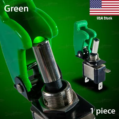 GREEN LED Toggle Switch 12V 20A SPST Car ON/OFF SOLID Colour Missile Flick Cover • $10.95