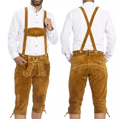 Mens Lederhosen Brown BAVARIA TRACHTEN Suede Lederhosens Oktoberfest Lederhosen • $84.55