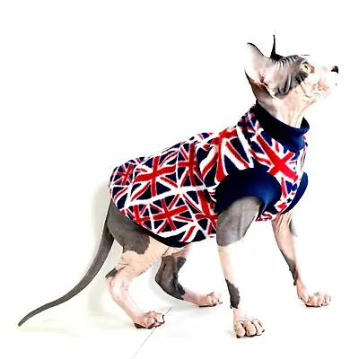£12.95 • Buy Union Jack Polar Fleece - Sphynx Cat Top, Devon Rex, Peterbald, Pet Cat Clothes