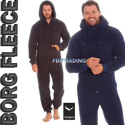 Mens BORG Fleece All In One 1Onesie Hooded Loungewear Onezee Nightwear Hoodie GB • £21.95