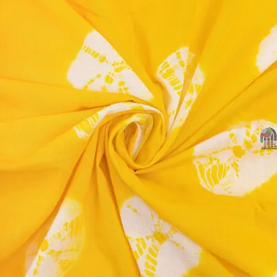 Indian Hand Block Yellow Fabric For Women's Clothes Dress Making • $12.98