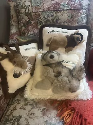 Set 3 Yellowstone National Park 3D Bison  Moose Wolf Plush Pillow 10” Western • $36