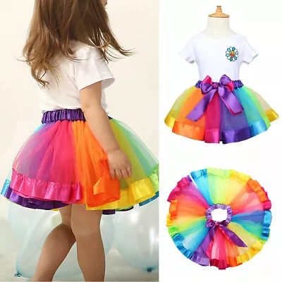 Kids Girls Baby Tutu Skirt Rainbow Fancy Skirts Tulle Dress Up Party 2 To 8 Year • £5.82