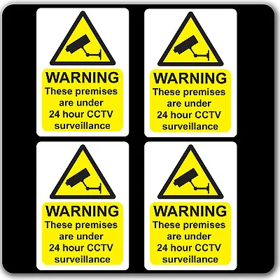£2 • Buy Pack Of 4 CCTV 24hr Surveillance Warning Stickers Sign - Car Taxi Home Window