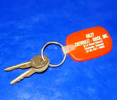 Vintage  HALEY CHEVROLET - BUICK  Chanute KS Soft Rubber Keyring Fob W/GM Keys • $10