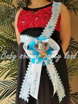 Baby Shower Mom To Be It's A Boy Sash Elephant Safari Blue Ribbon Corsage Noah's • $16.99