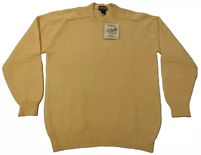 VTG Lands End SHETLAND Wool Crew Neck Sweater Yellow SCOTLAND Made Men's L Tall • $44.95