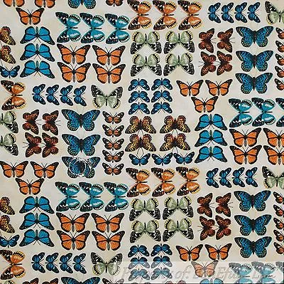 BonEful Fabric FQ Cotton Quilt Cream Teal Blue Orange Brown Butterfly Monarch US • $5.51